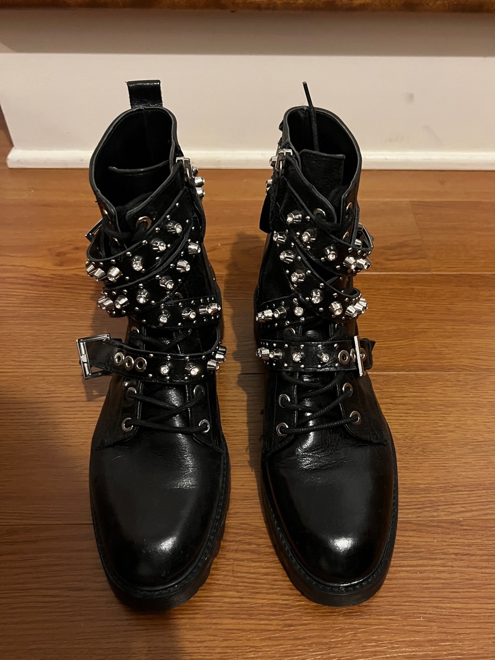 Zara Basic Black Studded Boot - Size 38